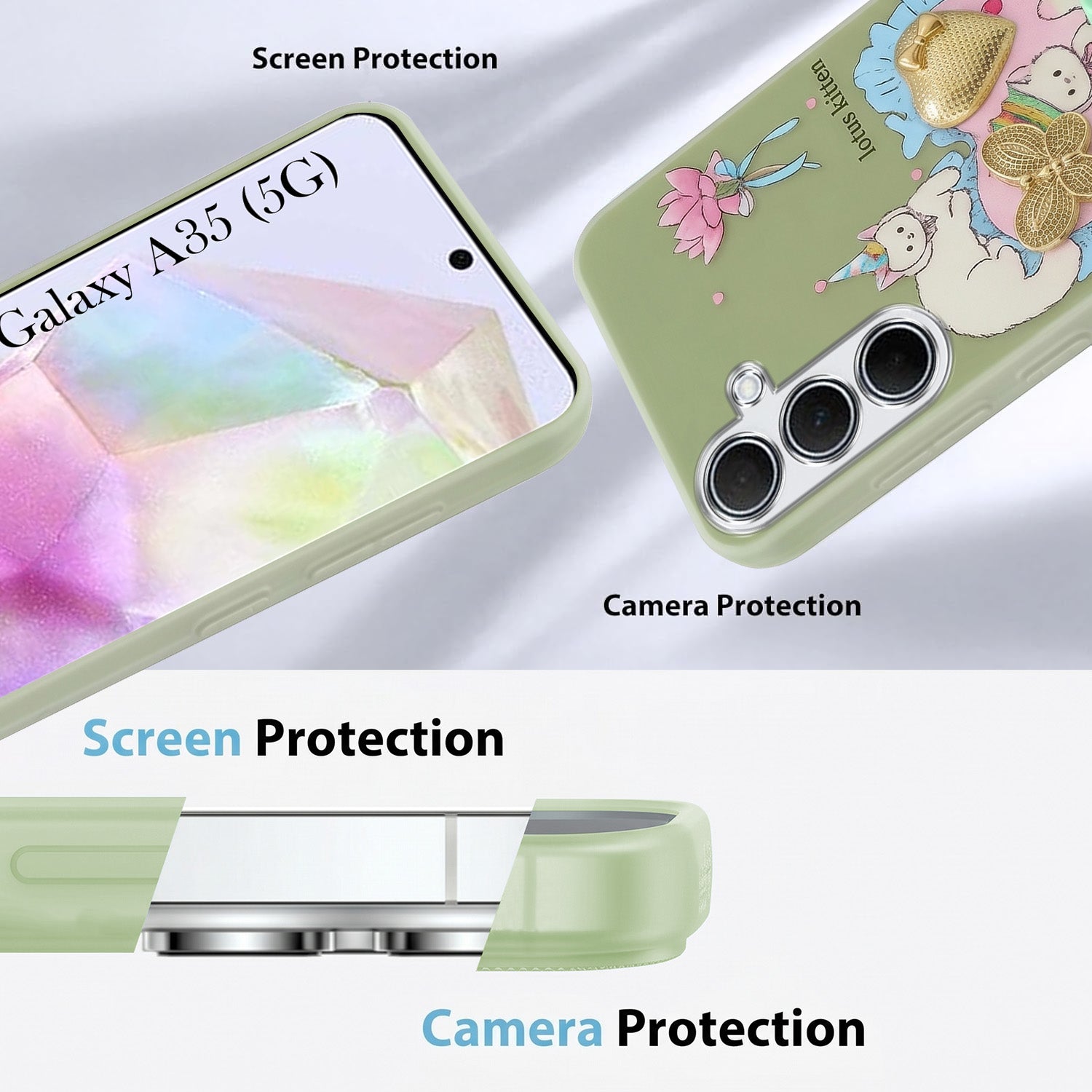 For Samsung Galaxy A35 5G Back Cover Case (3D Cute Heart Strap Holder | Camera Protection | Designer Girls Print)