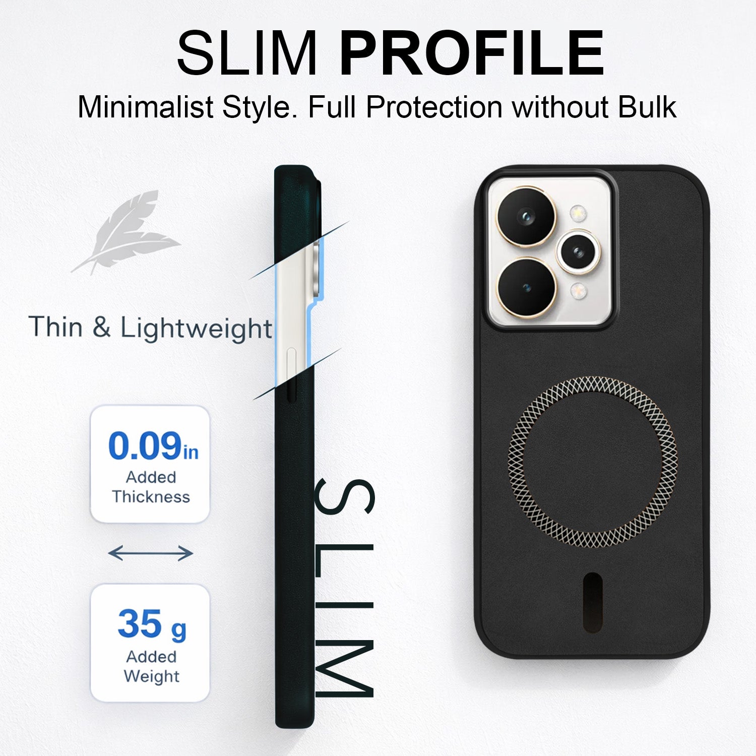 For Realme 15 Back Cover Case Leather Finish (MagSafe Compatible Wireless Charging | Soft Touch | Camera Bump Protection)