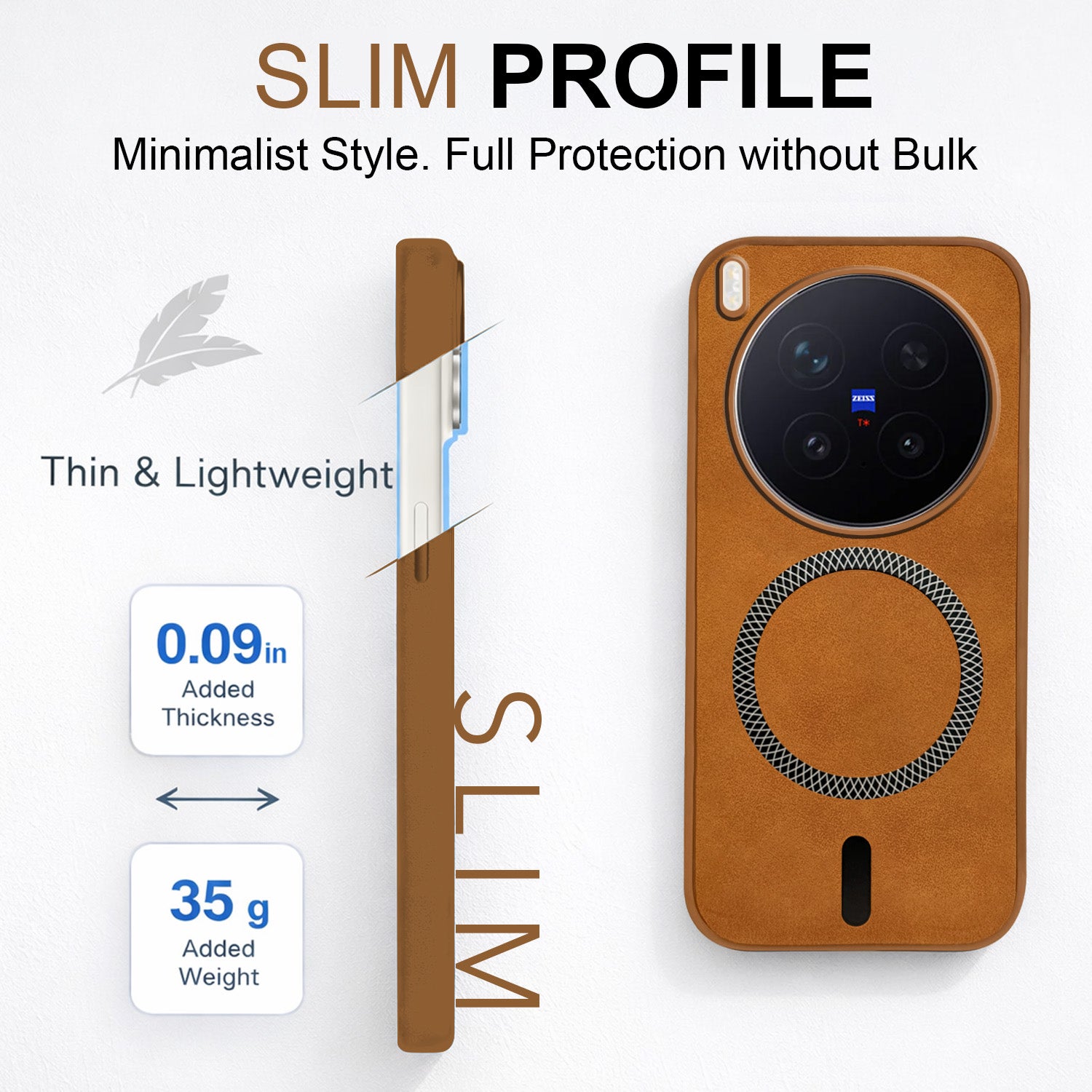 For Vivo X300 Pro Back Cover Case Leather Finish (MagSafe Compatible Wireless Charging | Soft Touch | Camera Bump Protection)