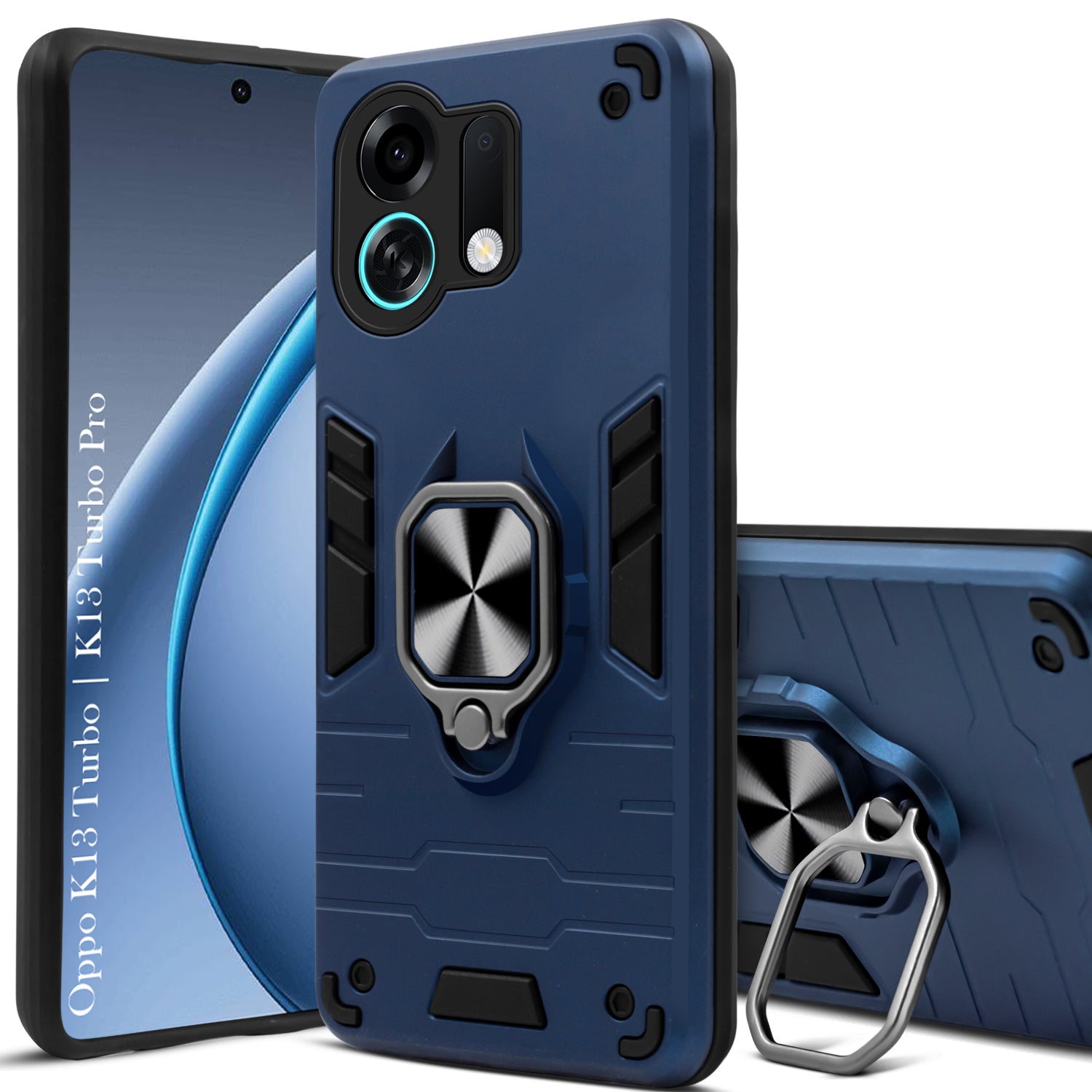 For Oppo K13 Turbo | Oppo K13 Turbo Pro Back Cover Case Hybrid Armor (Shockproof Dual Layer Polycarbonate |Ring Holder Kickstand)