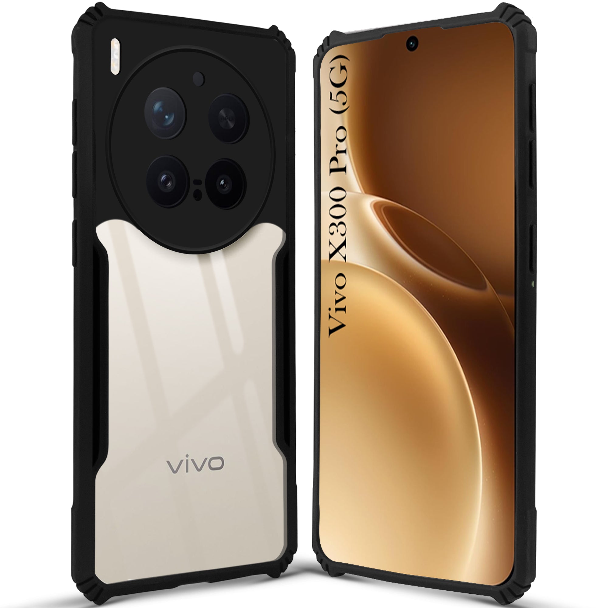 For Vivo X300 Pro Back Cover Case Hybrid (Shockproof with Polycarbonate Clear Panel | Professional Black)