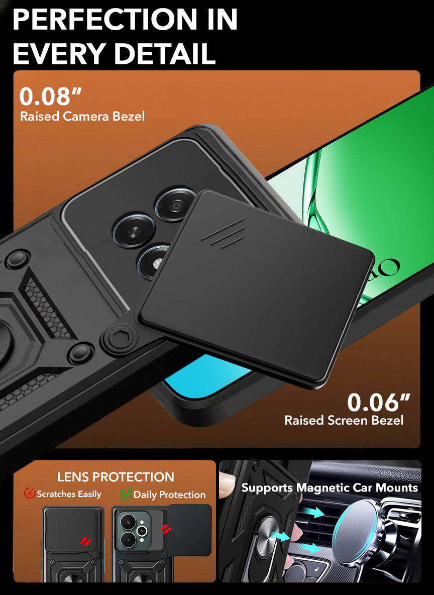 For Oppo F29 Back Cover Case Hybrid Armor (Sliding Shutter Camera Protection | Polycarbonate |Ring Holder Kickstand)