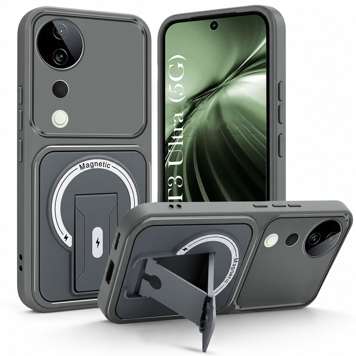 For Vivo T3 Ultra Back Case Cover Metallic (Hybrid Armor Kickstand | MagSafe Compatible | Camera Protection Shockproof)