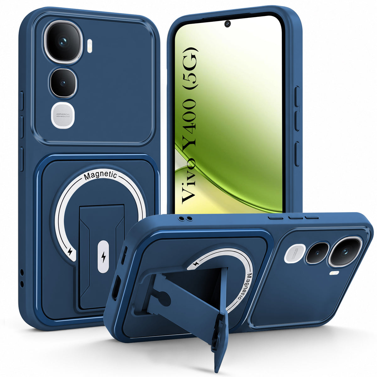 For Vivo Y400 Back Case Cover Metallic (Hybrid Armor Kickstand | MagSafe Compatible | Camera Protection Shockproof)