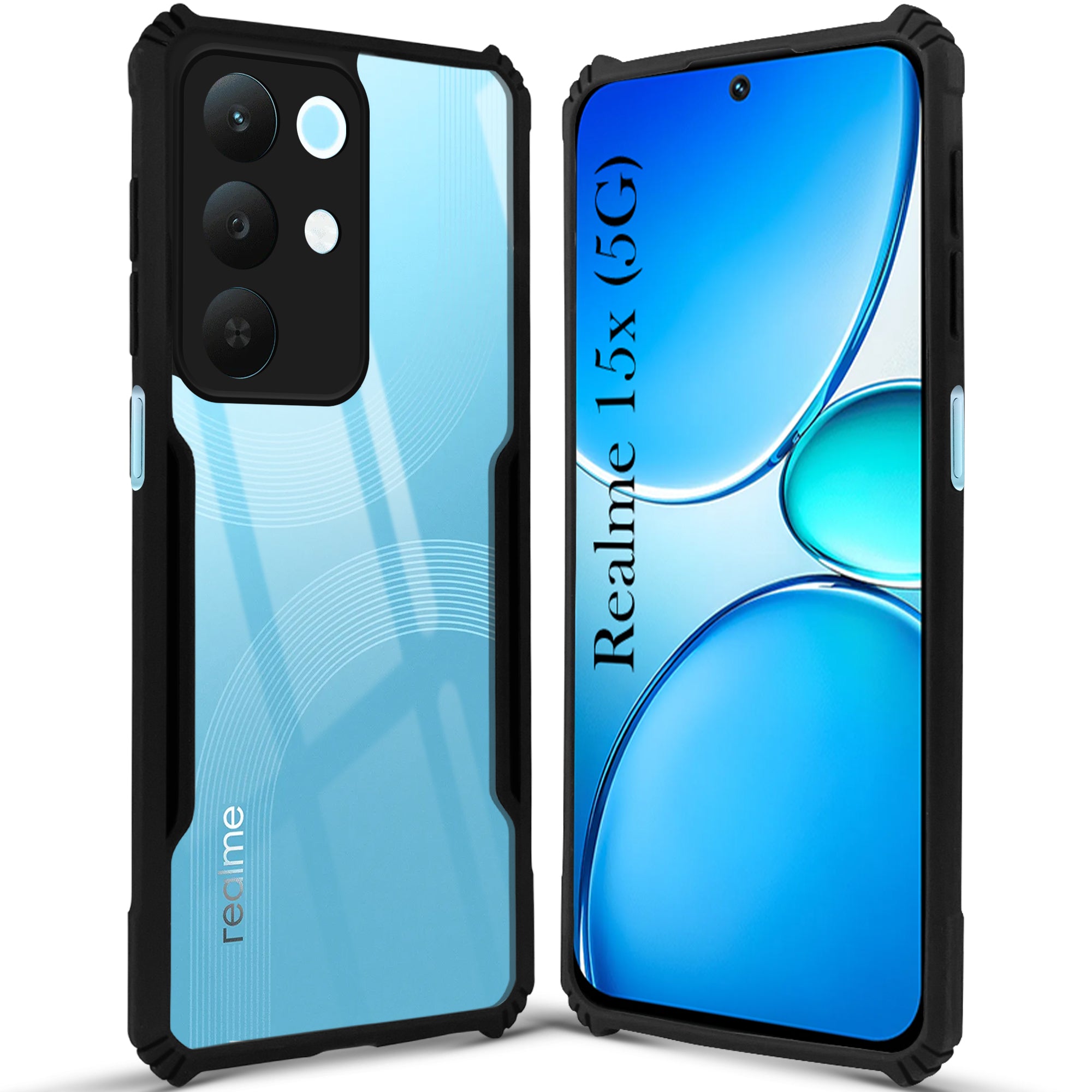 For Realme 15X Hybrid Back Cover Case (Shockproof with Polycarbonate Clear Panel | Professional Black)