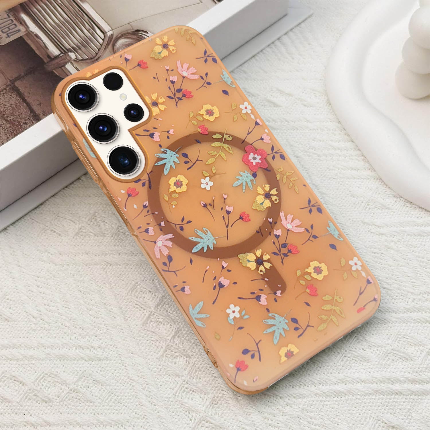 For Samsung Galaxy S23 Ultra Back Cover Case (Cute Floral Design | Flower Print for Girls | MagSafe Compatible Wireless Charging)