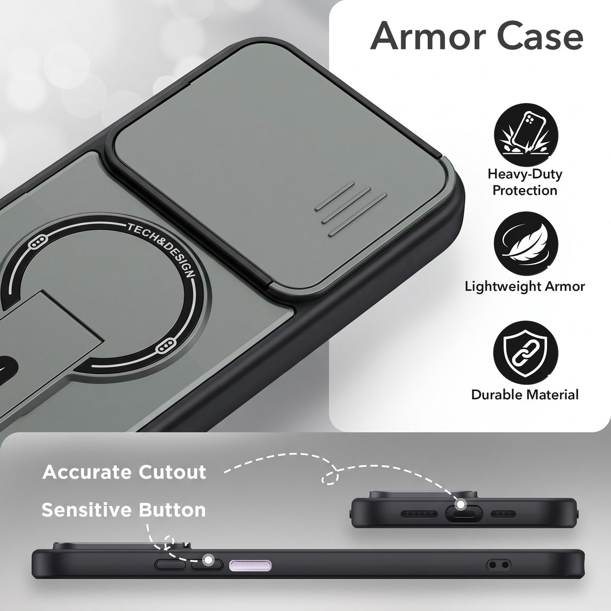 For Vivo T4x | Vivo Y31 Pro Back Case Cover Metallic (Hybrid Armor Kickstand | Sliding Shutter Camera Protection | MagSafe Compatible)