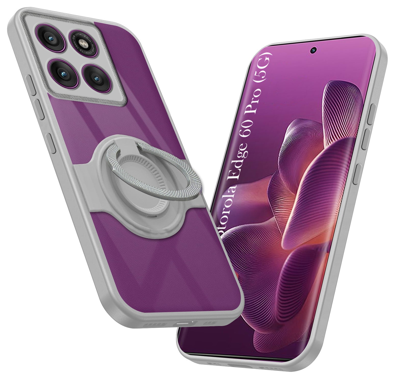 For Motorola Moto Edge 60 Pro Back Cover Case with stand (Built-in Ring Holder Kickstand | Lifetime Anti Yellow | Camera Protection)