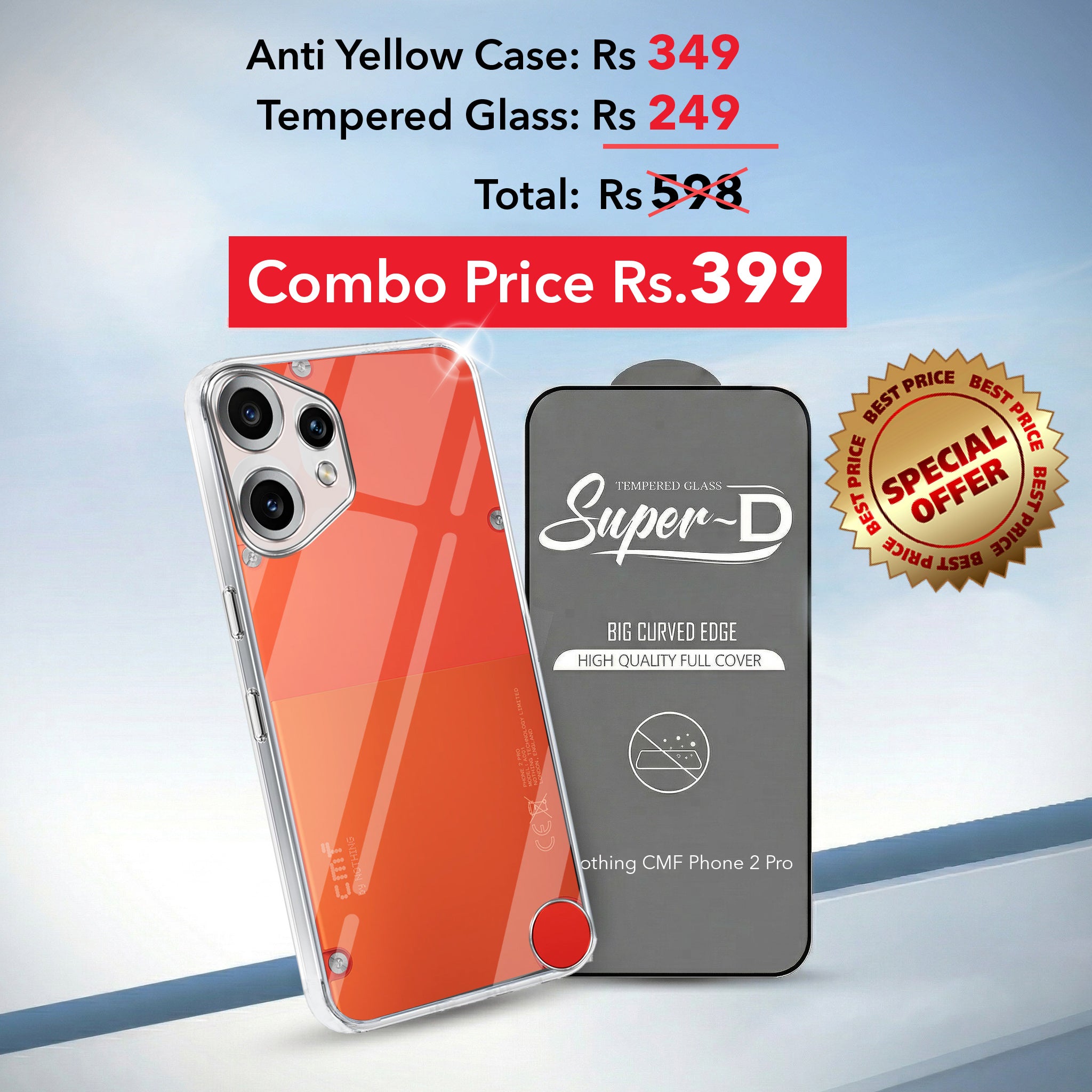 For Nothing CMF Phone 2 Pro Combo with Back Cover and 9H Tempered Glass (Lifetime Anti-Yellow | Sleek Hard Crystal | Oleophobic Coating Screen Glass)