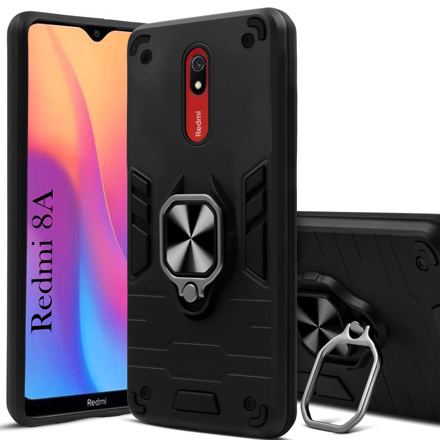 For Xiaomi Mi Redmi 8A Back Cover Case Hybrid Armor (Shockproof Dual Layer Polycarbonate |Ring Holder Kickstand)