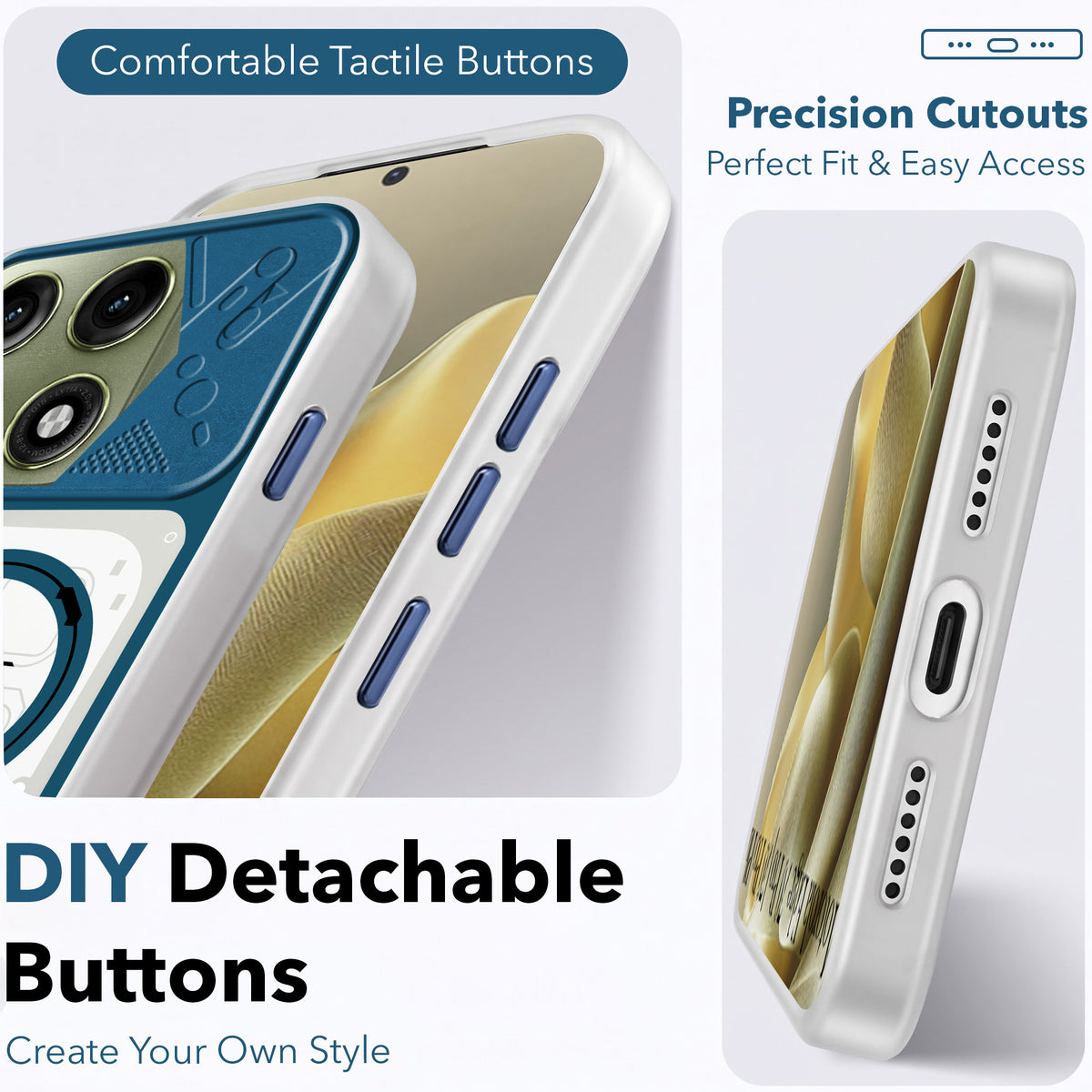 For Motorola Edge 70 Pro | Edge 70 Pro Plus Metallic Back Cover Case (Metallic Camera Protection & Buttons | Translucent Milky Shade | Hard Polycarbonate)