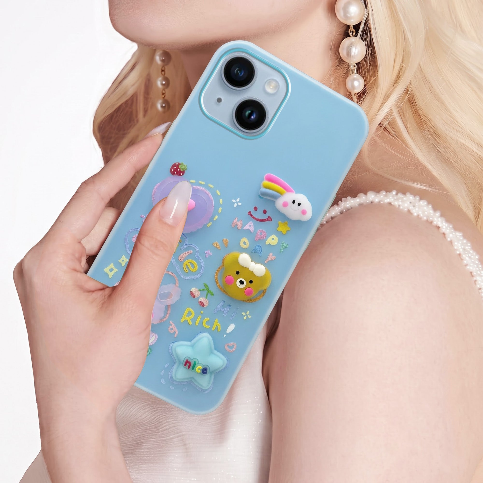 For Apple iPhone 14 Back Cover Case (Cute 3D cartoon charms design | Slim Aesthetic Case for Girls | Camera Protection | Hard Unbreakable)
