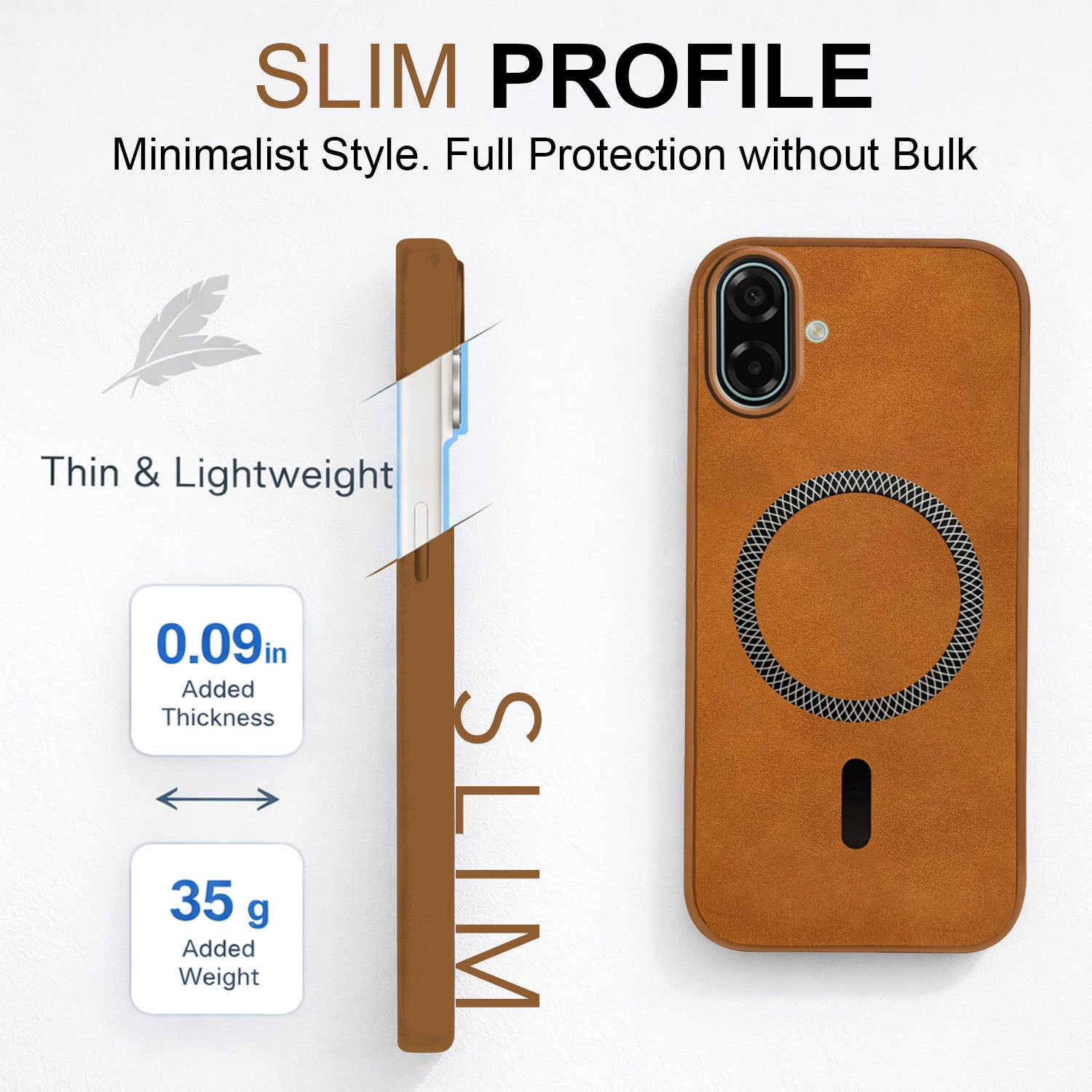 For Samsung Galaxy M17e Back Cover Case Leather Finish (MagSafe Compatible Wireless Charging | Soft Touch | Camera Bump Protection)