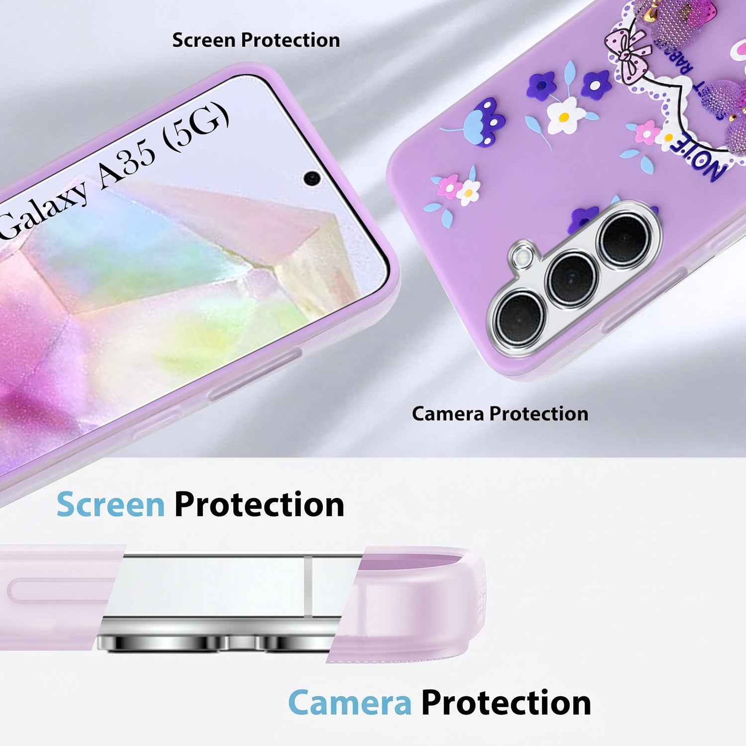 For Samsung Galaxy A35 5G Back Cover Case (3D Cute Heart Strap Holder | Camera Protection | Designer Girls Print)