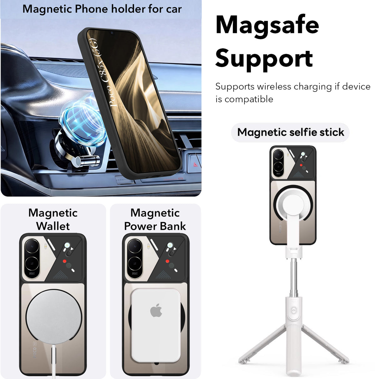 For Poco C85x 5G Back Cover Case Lifetime Anti-Yellow Clear (Camera Protection | Side Grip | Wireless MagSafe Compatible)