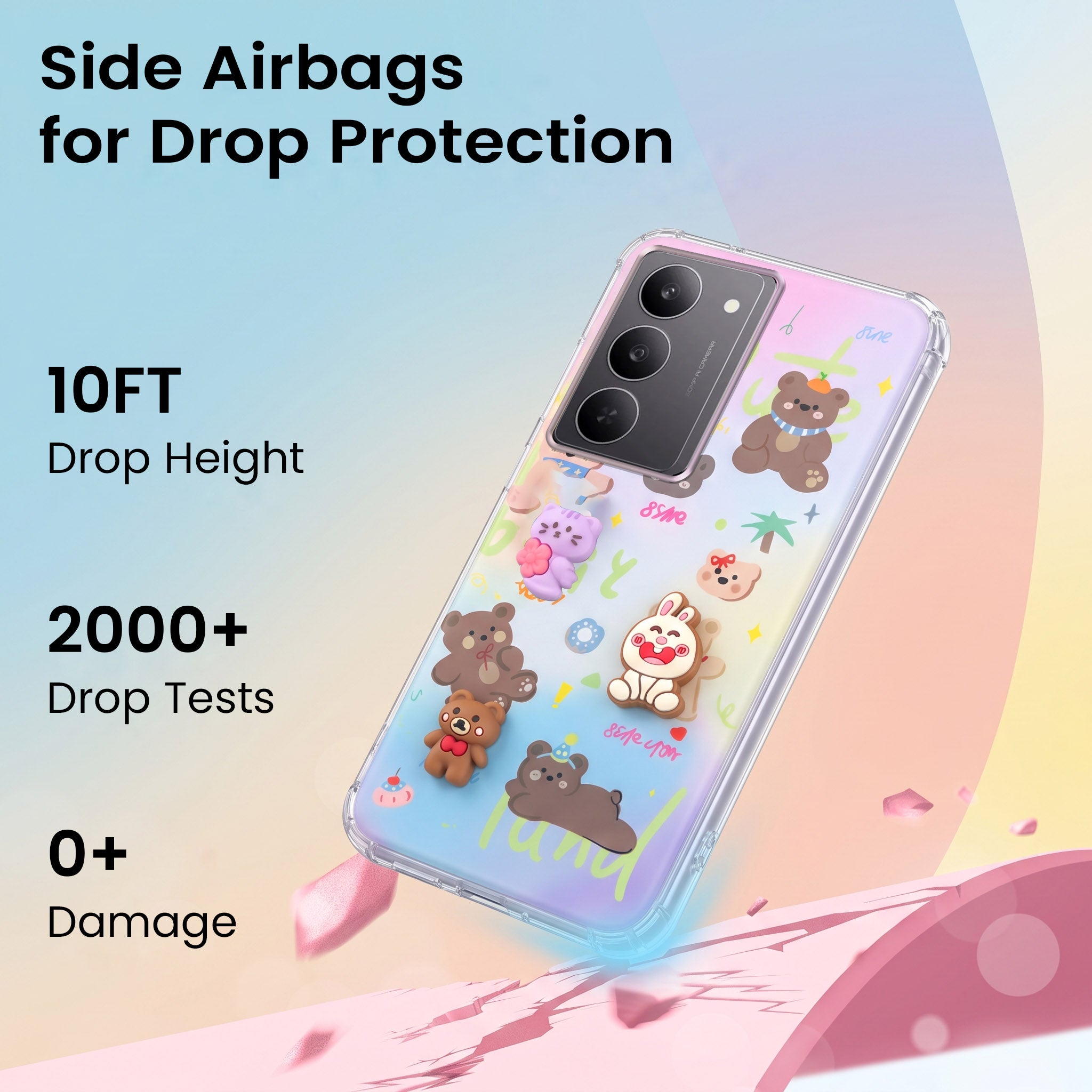 For Realme 14X Back Cover Case (3D Cute Cartoons | Hard Back Side Soft | Matte Premium Finish | HD Printing)