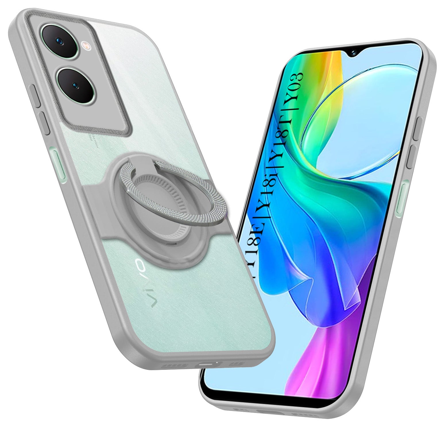 For Vivo Y18 | Y18e | Y03 | Y18i | Y18t Back Cover Case with stand (Built-in Ring Holder Kickstand | Lifetime Anti Yellow | Camera Protection)