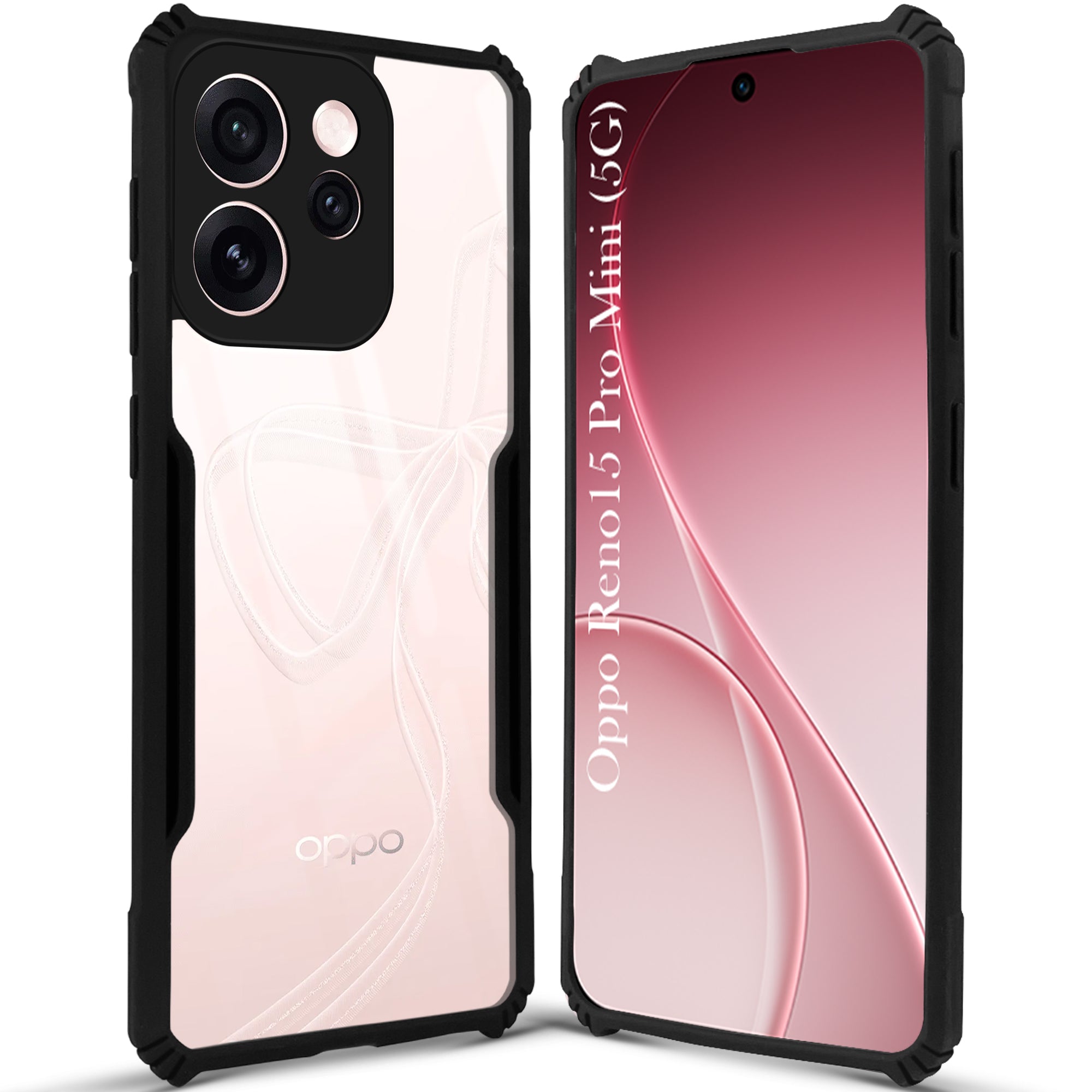 For Oppo Reno15 Pro Mini 5G | Oppo Reno 15 Pro Mini 5G Back Cover Case Hybrid (Shockproof with Polycarbonate Clear Panel | Professional Black)