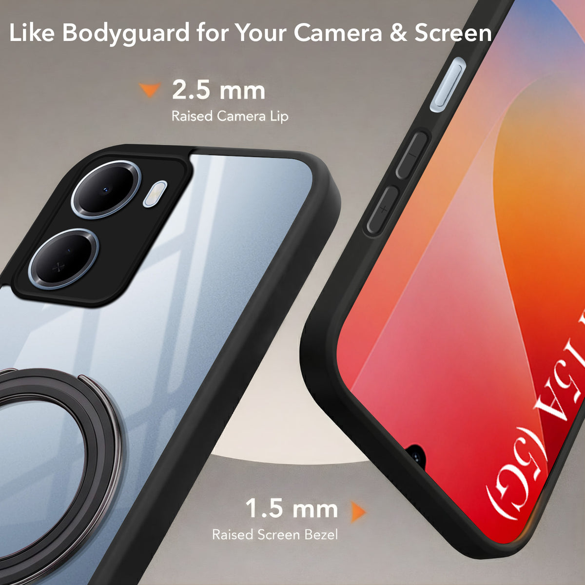 For Redmi 15A 5G Back Cover Case (Kick Stand Ring Holder | Life time Anti Yellow | Camera Protection)