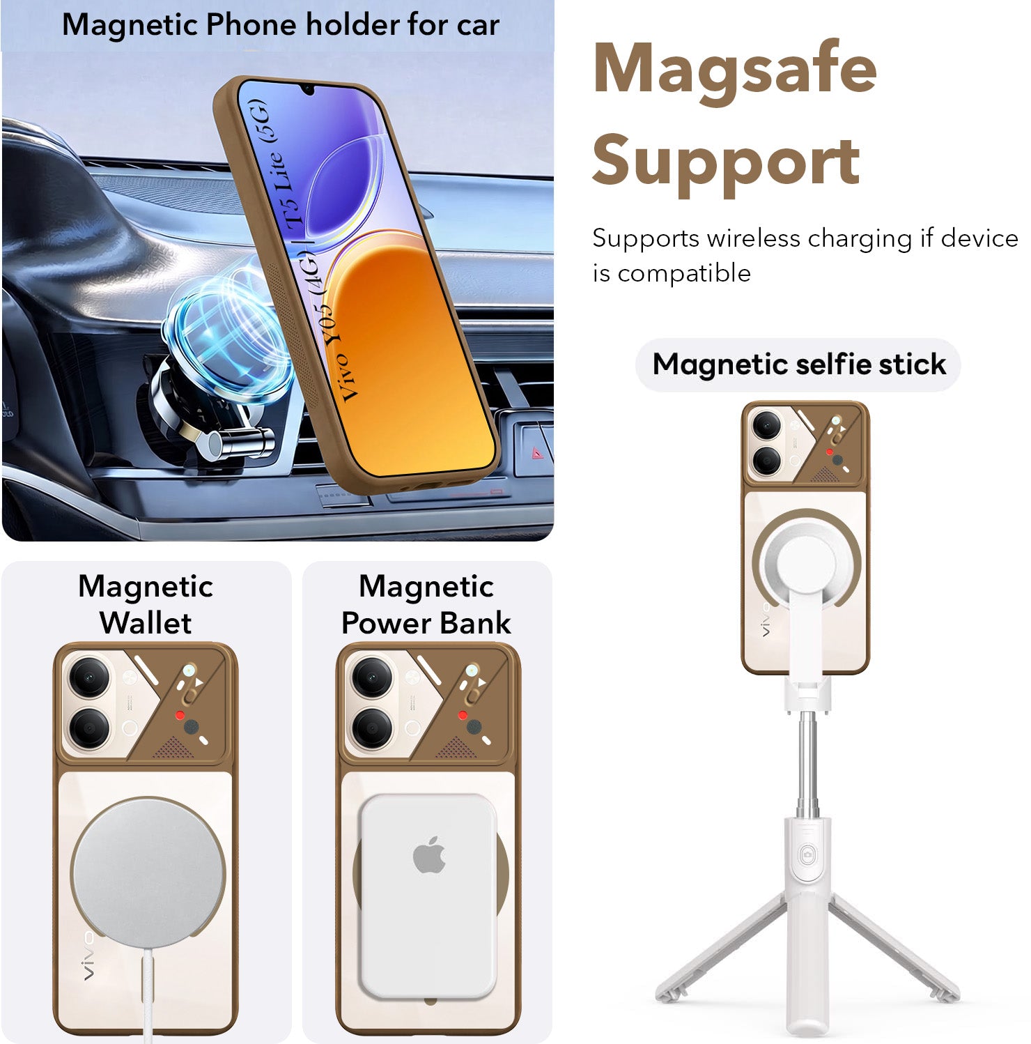 For Vivo Y05 4G | Vivo T5 Lite 5G Back Cover Case Lifetime Anti-Yellow Clear (Camera Protection | Side Grip | Wireless MagSafe Compatible)