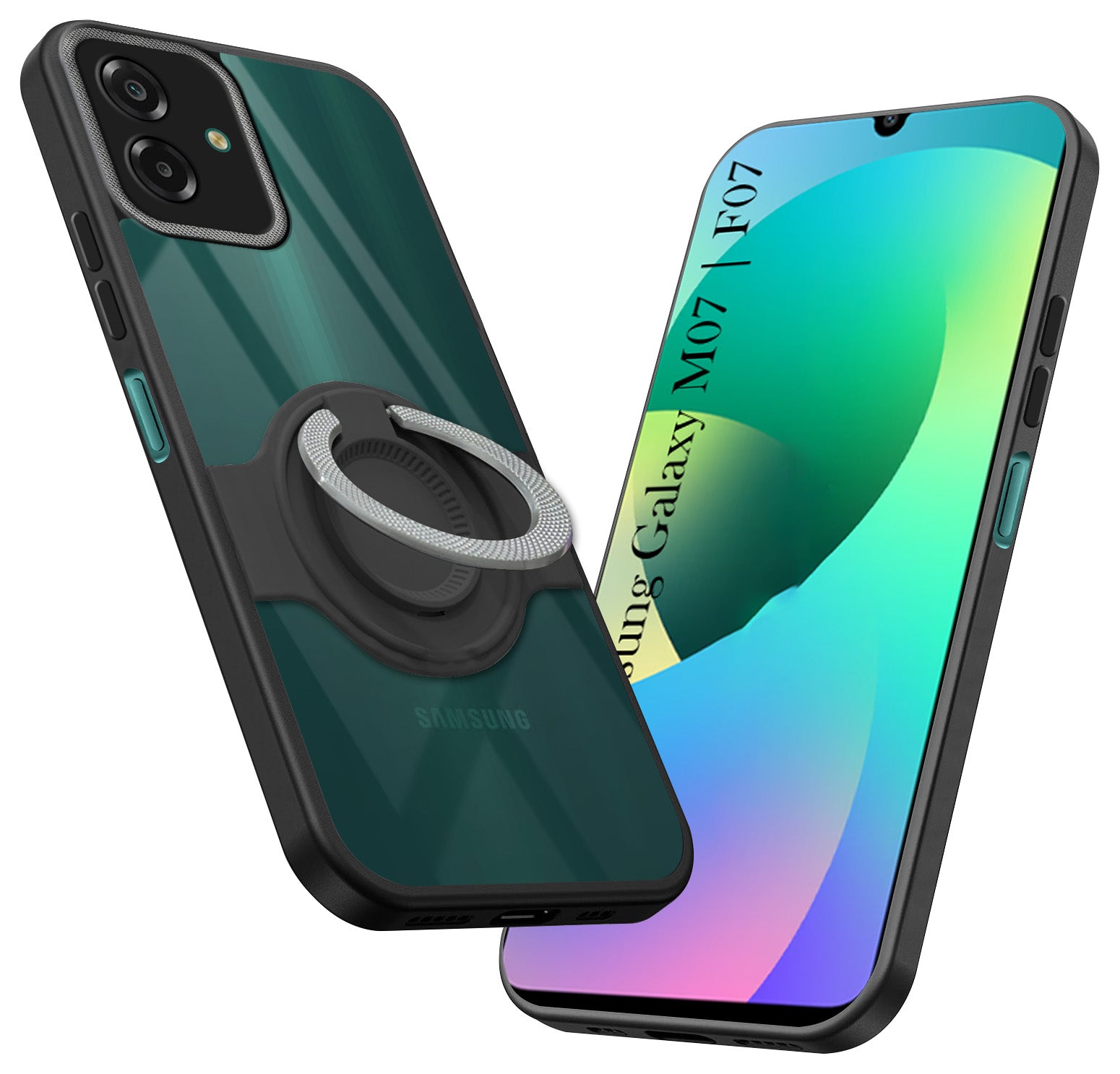 For Samsung Galaxy M07 | Samsung Galaxy F07 Back Cover Case with stand (Built-in Ring Holder Kickstand | Lifetime Anti Yellow | Camera Protection)