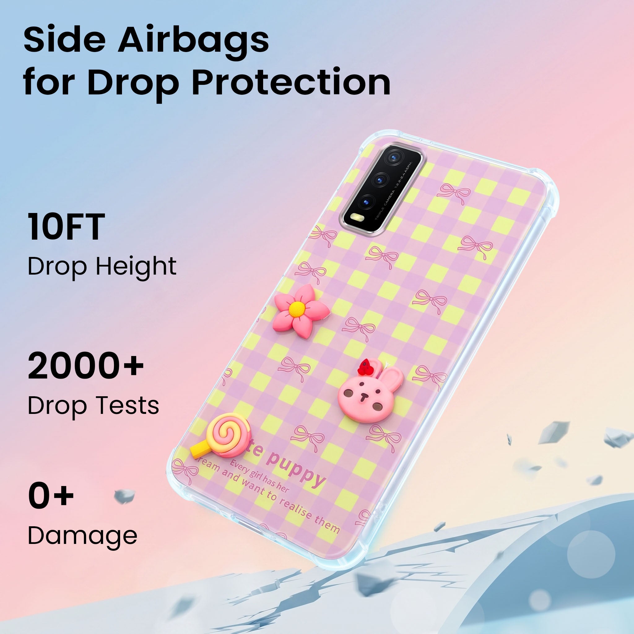 For Vivo Y20 | Y20i Back Cover Case (3D Cute Cartoons | Hard Back Side Soft | Matte Premium Finish | HD Printing)