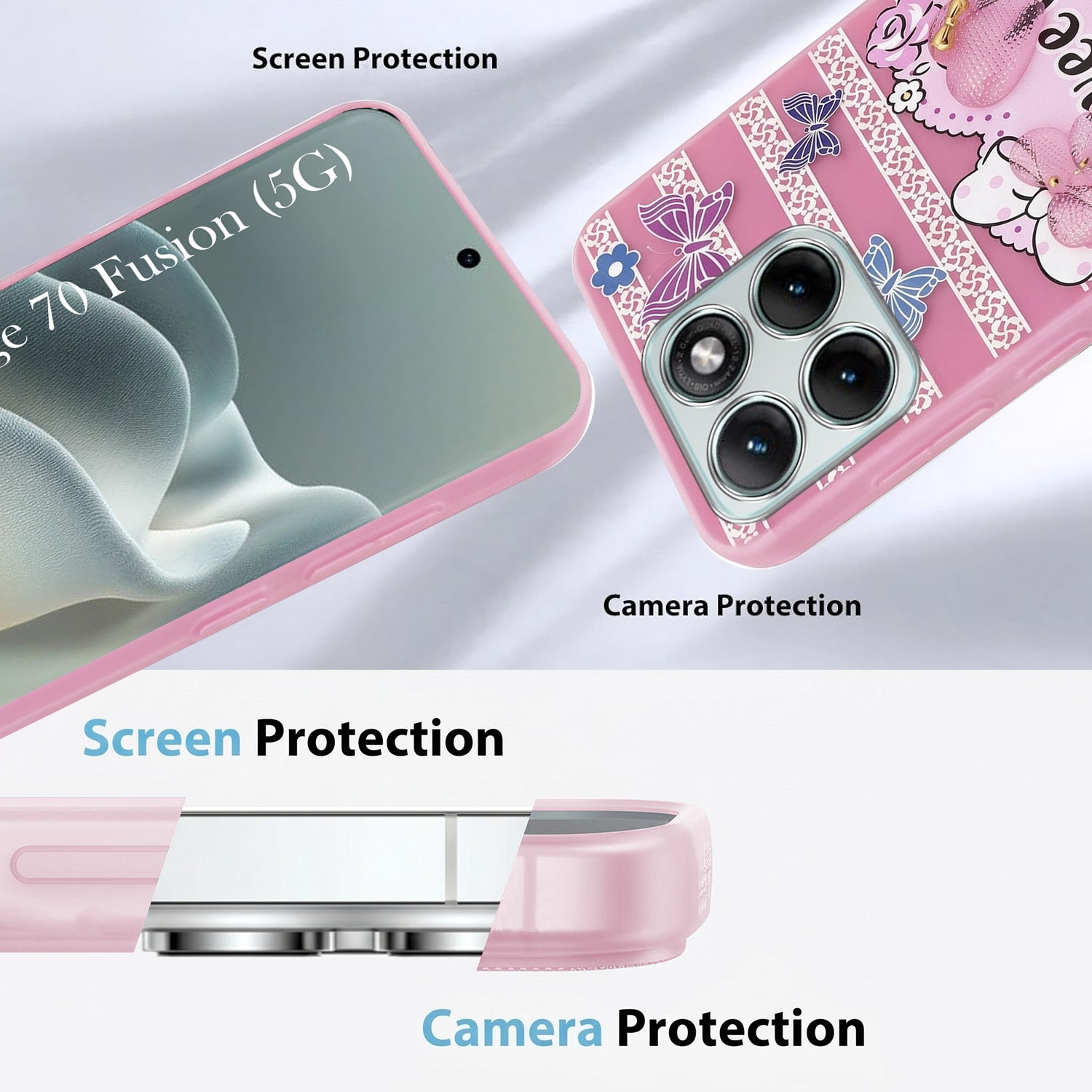 For Motorola Moto Edge 70 Fusion Back Cover Case (3D Cute Heart Strap Holder | Camera Protection | Designer Girls Print)