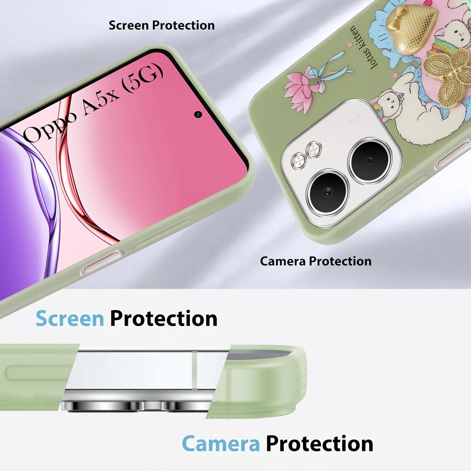 For Oppo A5X Back Cover Case (3D Cute Heart Strap Holder | Camera Protection | Designer Girls Print)