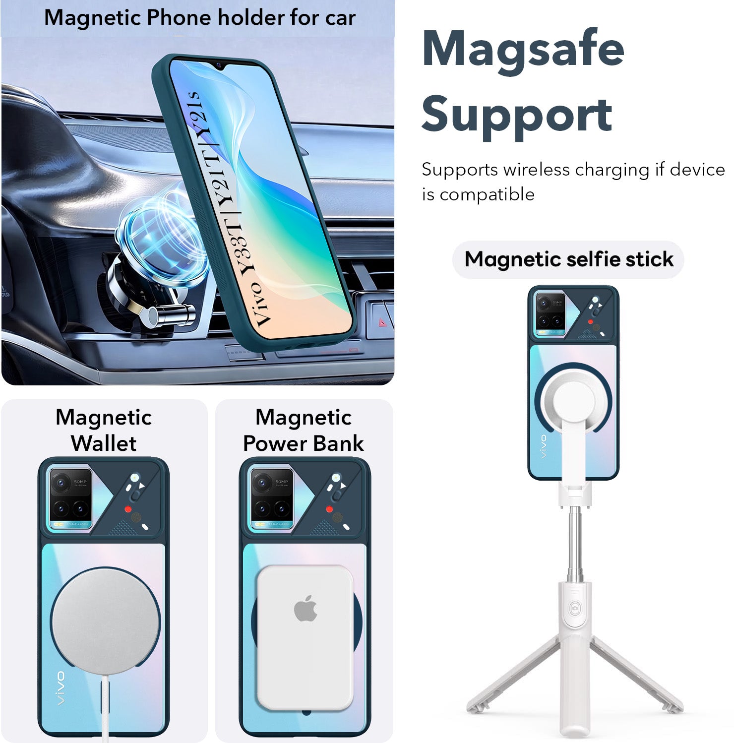 For Vivo Y33T | Vivo Y21T | Vivo Y21s Back Cover Case Lifetime Anti-Yellow Clear (Camera Protection | Side Grip | Wireless MagSafe Compatible)