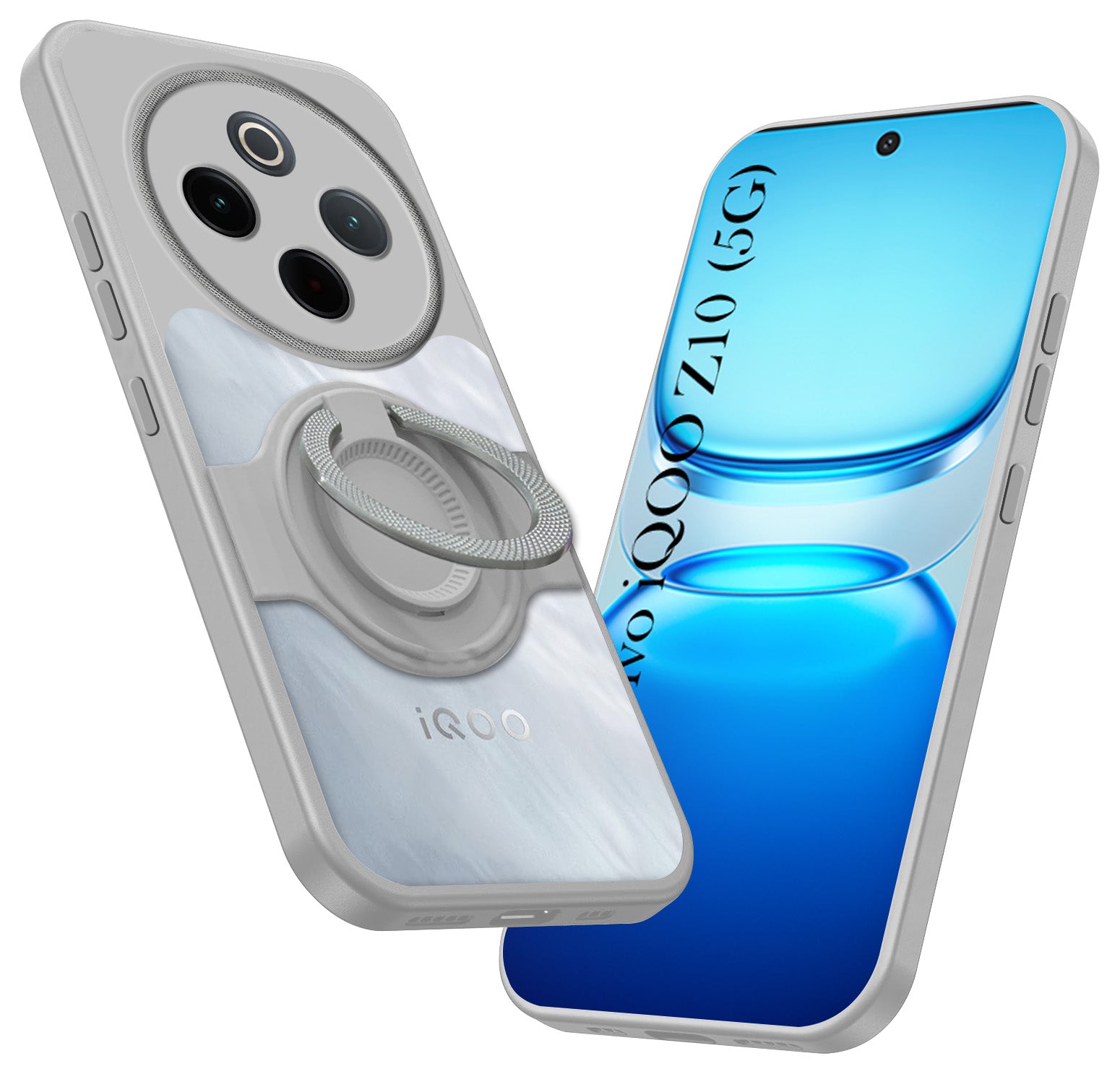 For Vivo iQOO Z10 Back Cover Case with stand (Built-in Ring Holder Kickstand | Lifetime Anti Yellow | Camera Protection)