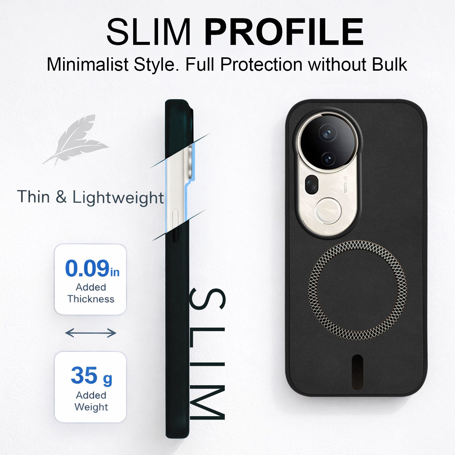 For Vivo T4 Ultra Back Cover Case Leather Finish (MagSafe Compatible Wireless Charging | Soft Touch | Camera Bump Protection)