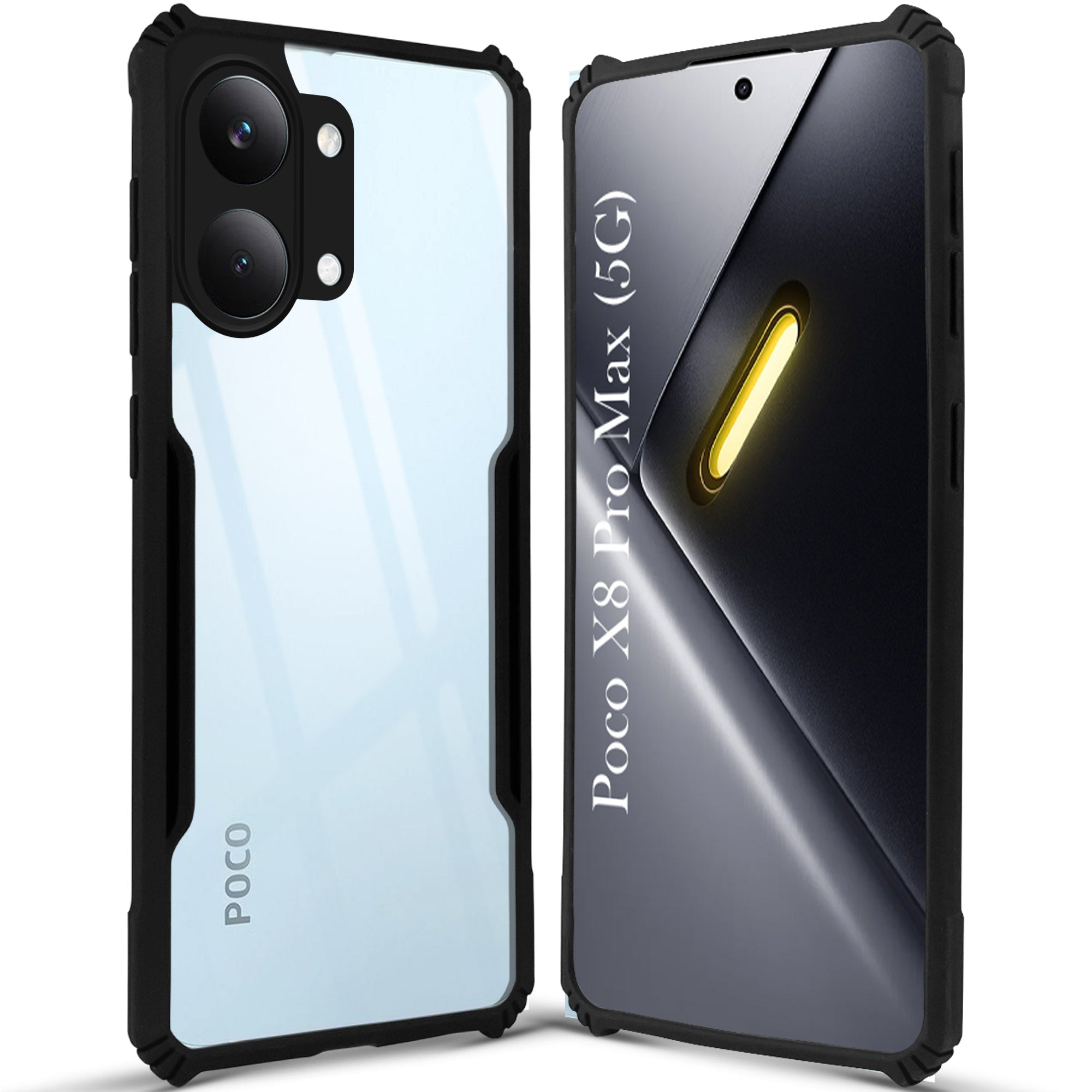 For Poco X8 Pro Max 5G Back Cover Case Hybrid (Shockproof with Polycarbonate Clear Panel | Professional Black)