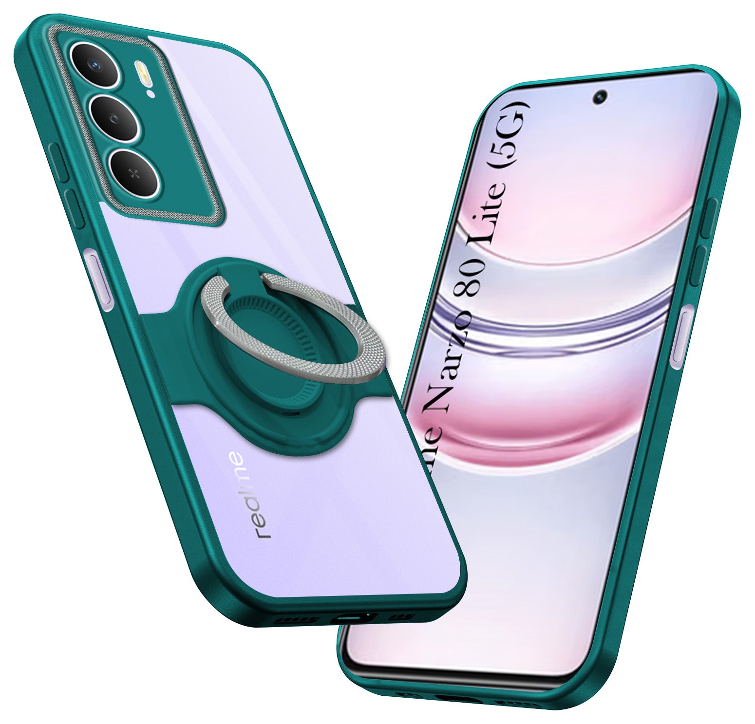 For Realme Narzo 80 Lite 5G Back Cover Case with stand (Built-in Ring Holder Kickstand | Lifetime Anti Yellow | Camera Protection)