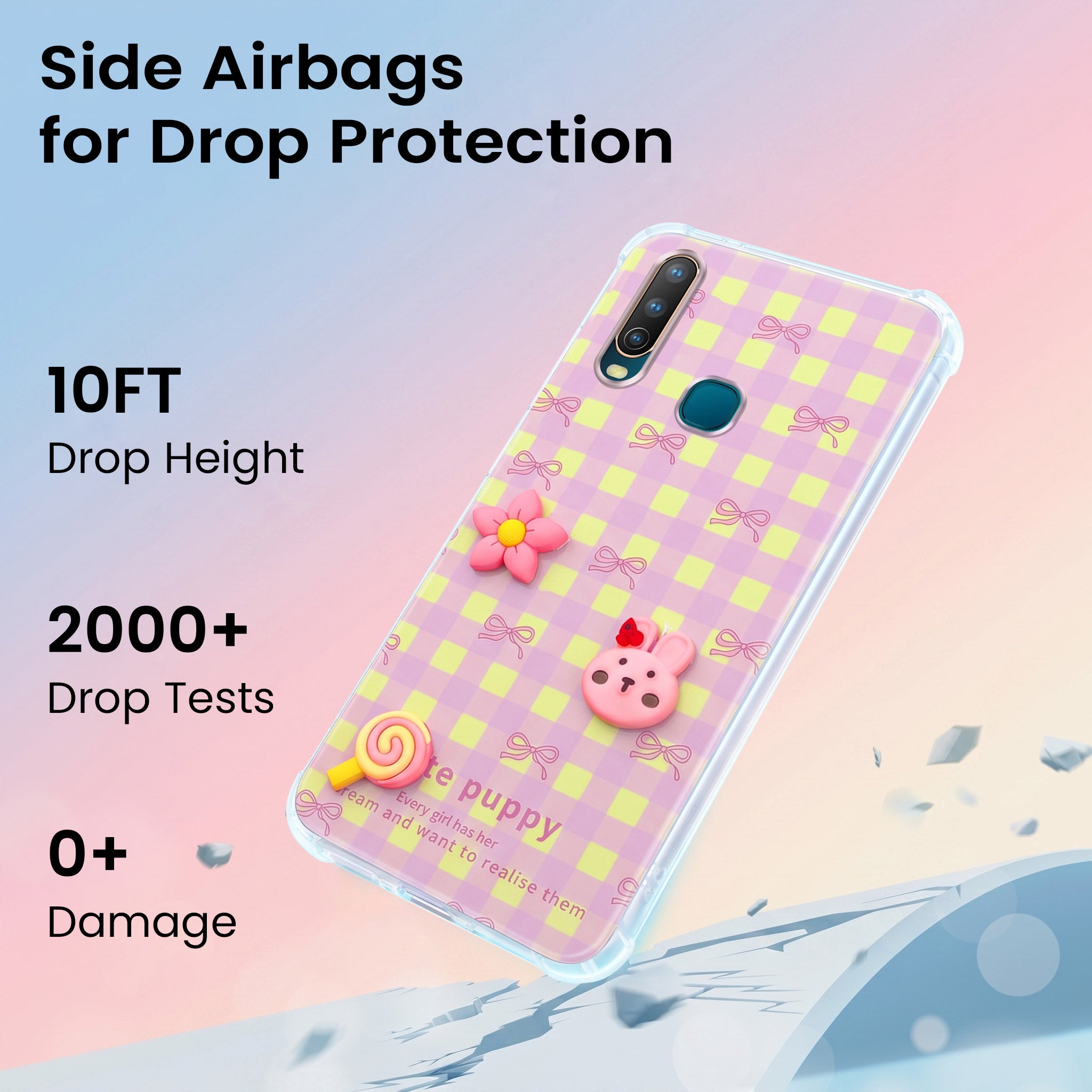 For Vivo U10 Back Cover Case (3D Cute Cartoons | Hard Back Side Soft | Matte Premium Finish | HD Printing)