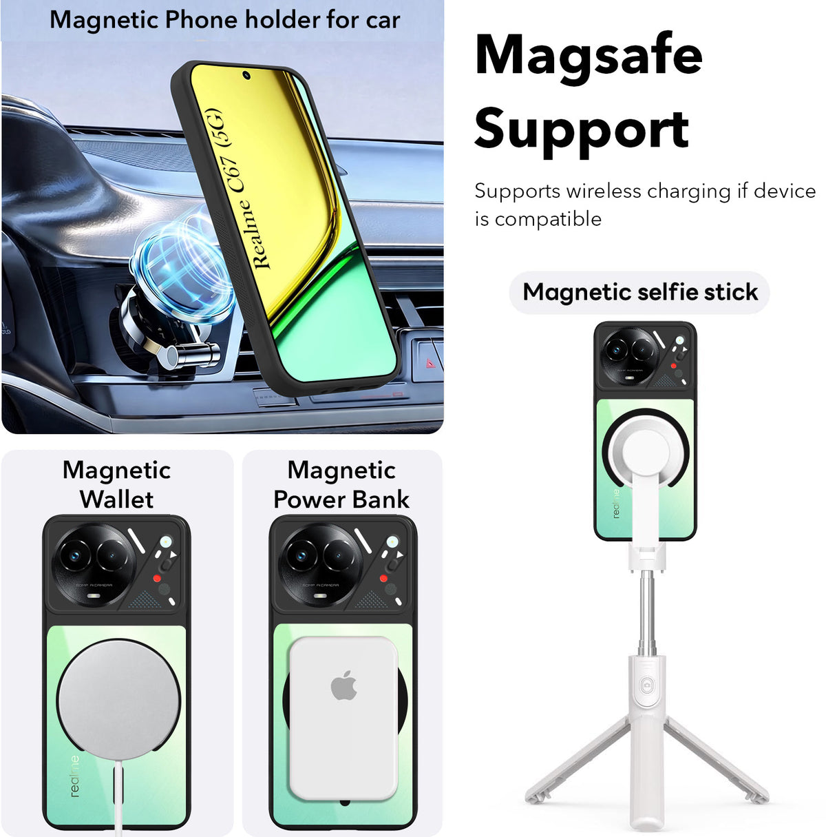 For Realme C67 Back Cover Case Lifetime Anti-Yellow Clear (Camera Protection | Side Grip | Wireless MagSafe Compatible)