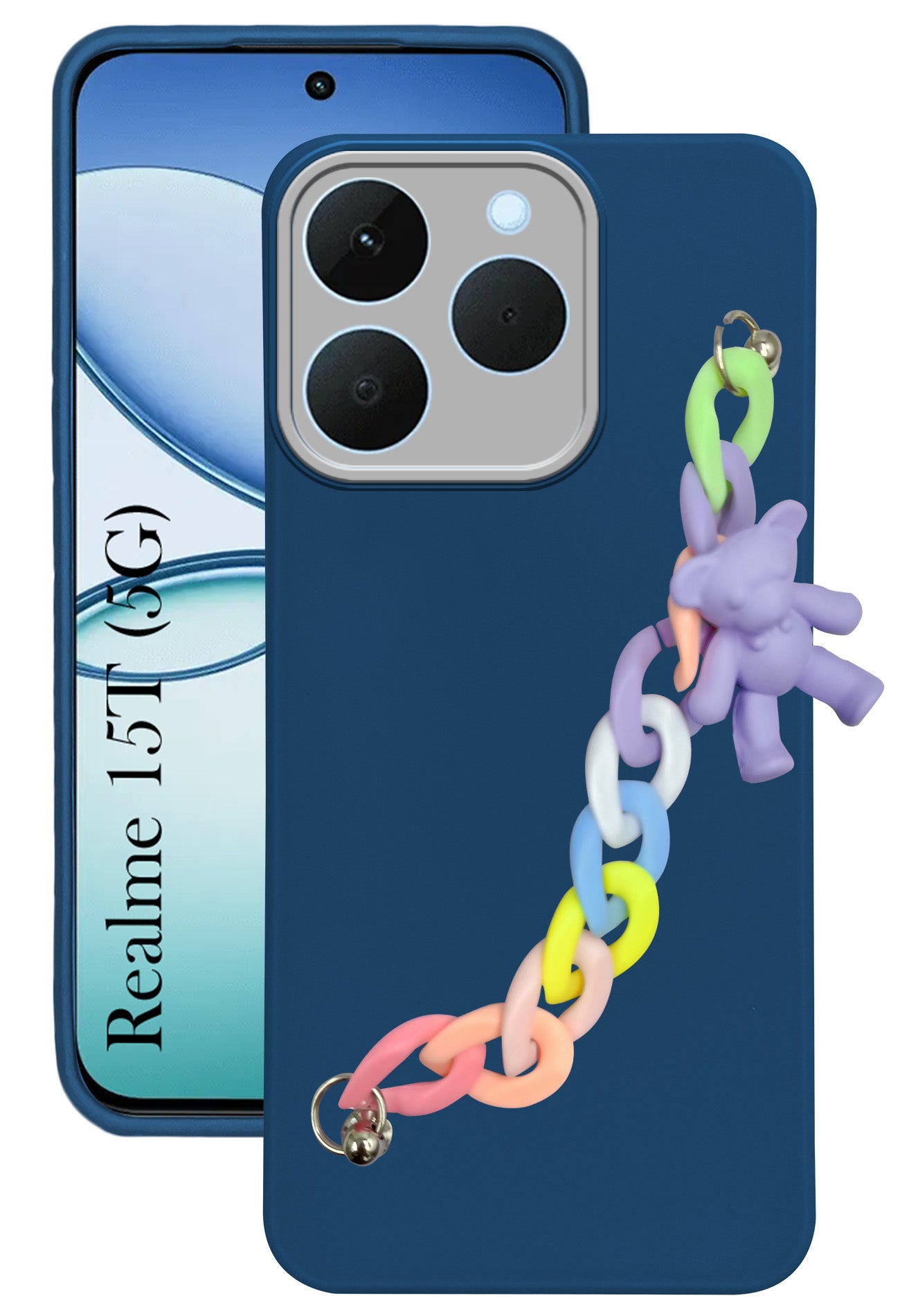 For Realme 15T Back Cover Case (Wrist Hanging Chain | Teddy Bracelet Charms | Dual Color Matte Finish | Full Camera Protection | Sleek and Professional)