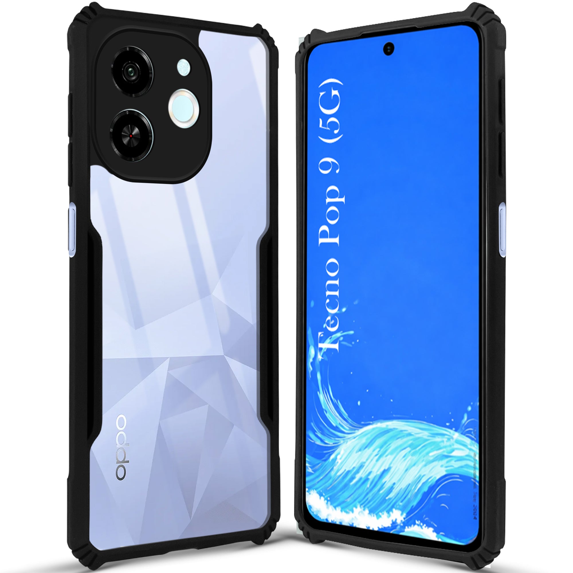 For Tecno Pop 9 5G | Tecno Spark 30C 5G Back Cover Case Hybrid (Shockproof with Polycarbonate Clear Panel | Professional Black)