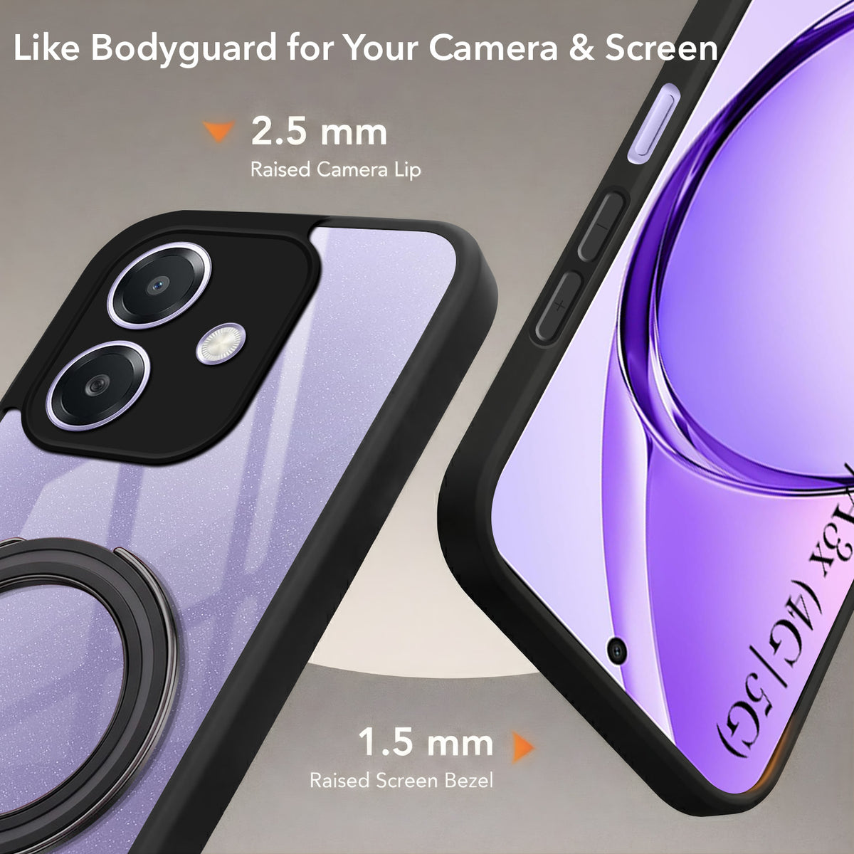 For Oppo A3X (4G/5G) | Oppo A3 5G Back Cover Case (Kick Stand Ring Holder | Life time Anti Yellow | Camera Protection)