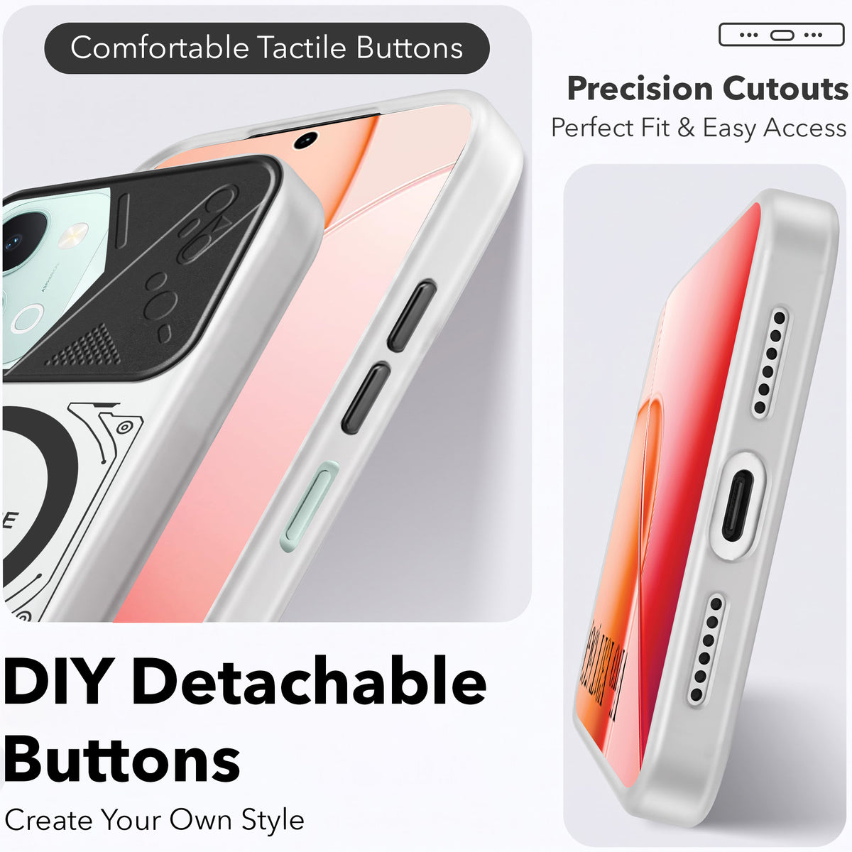 For Vivo Y31T 5G Metallic Back Cover Case (Metallic Camera Protection & Buttons | Translucent Milky Shade | Hard Polycarbonate)