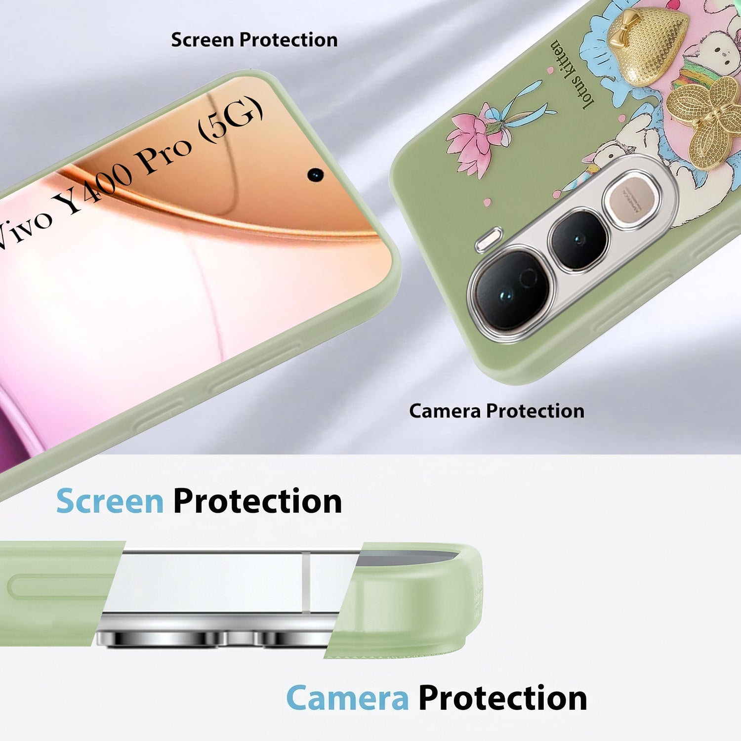 For Vivo Y400 Pro Back Cover Case (3D Cute Heart Strap Holder | Camera Protection | Designer Girls Print)
