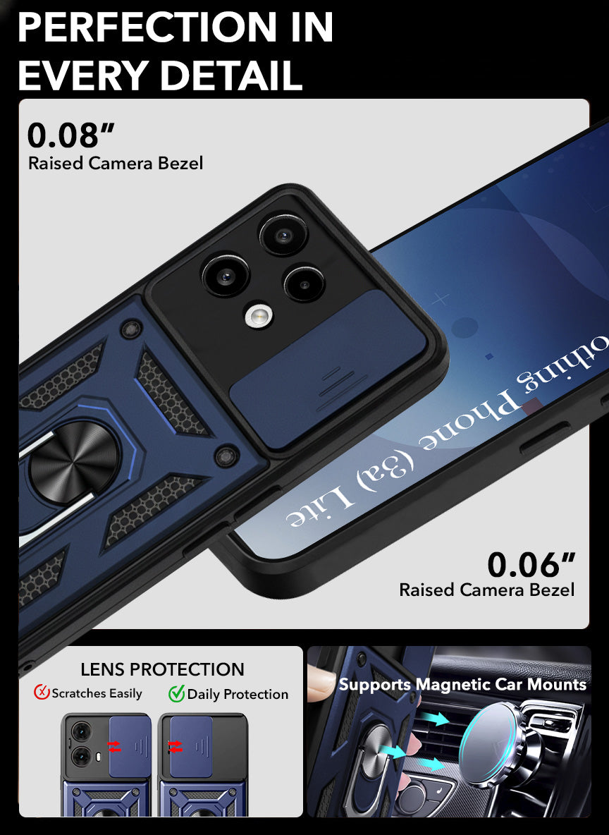 For Nothing Phone 3A Lite Back Cover Case Lite Hybrid Armor (Sliding Shutter Camera Protection | Polycarbonate |Ring Holder Kickstand)