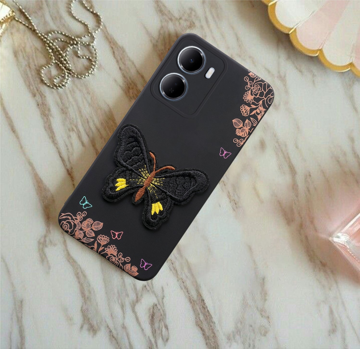 For Redmi 15A 5G Back Cover Case (Soft Butterfly Embroidery | Women Teen Girls | Camera Protection| Matte Silicone)
