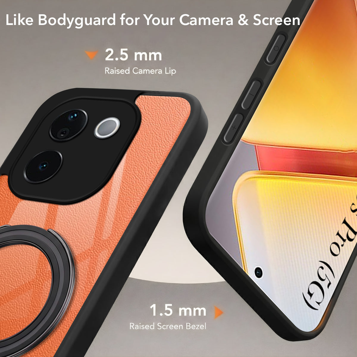 For Vivo iQOO Z9s Pro Back Cover Case (Kick Stand Ring Holder | Life time Anti Yellow | Camera Protection)