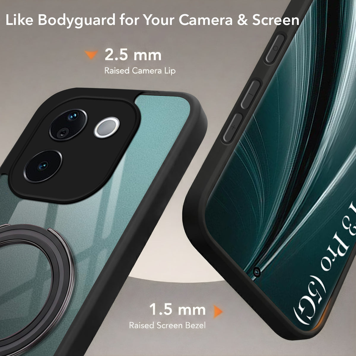 For Vivo T3 Pro Back Cover Case (Kick Stand Ring Holder | Life time Anti Yellow | Camera Protection)