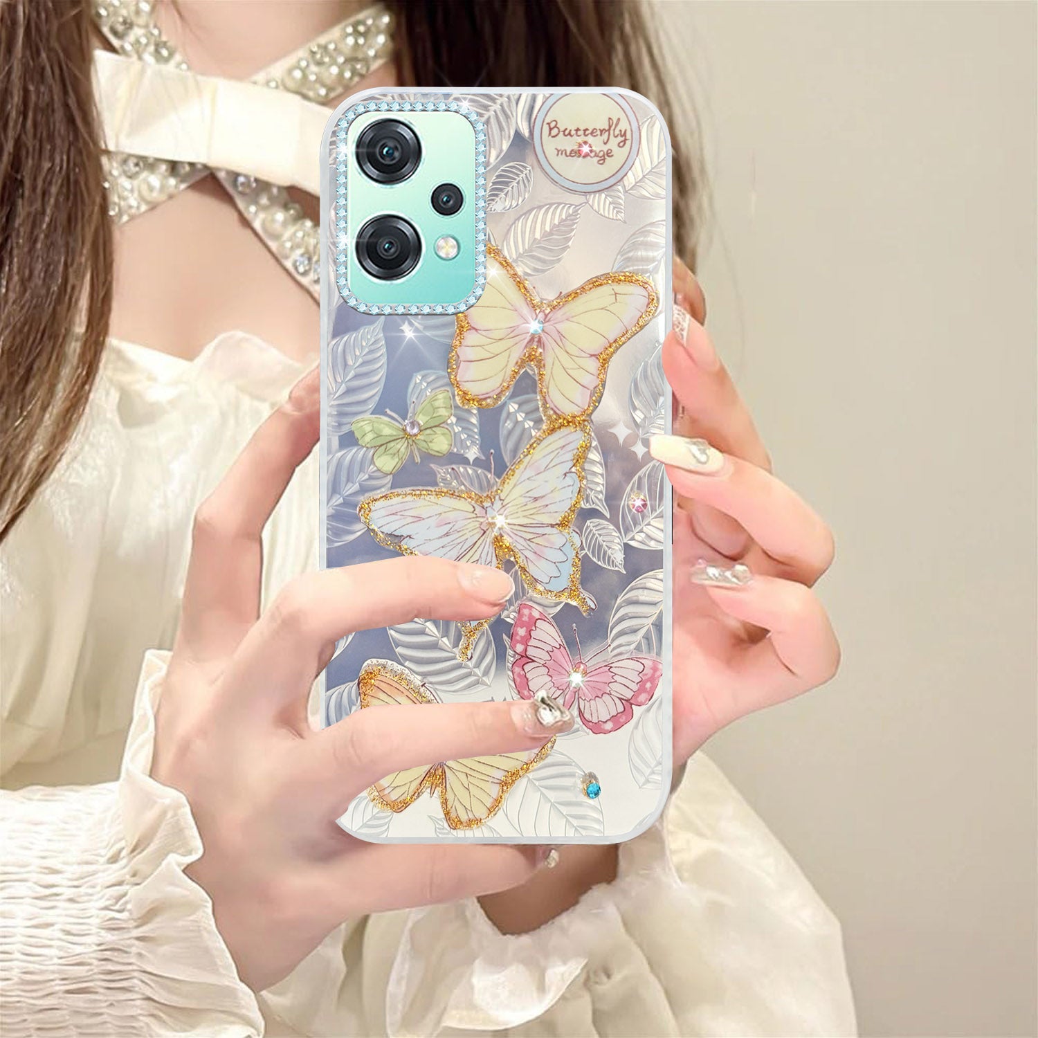 For Realme 9 Pro Back Cover Case (Luxury Floral Glitter Cute Butterfly | Diamond Studded Camera Bump | Girls & Women Design)