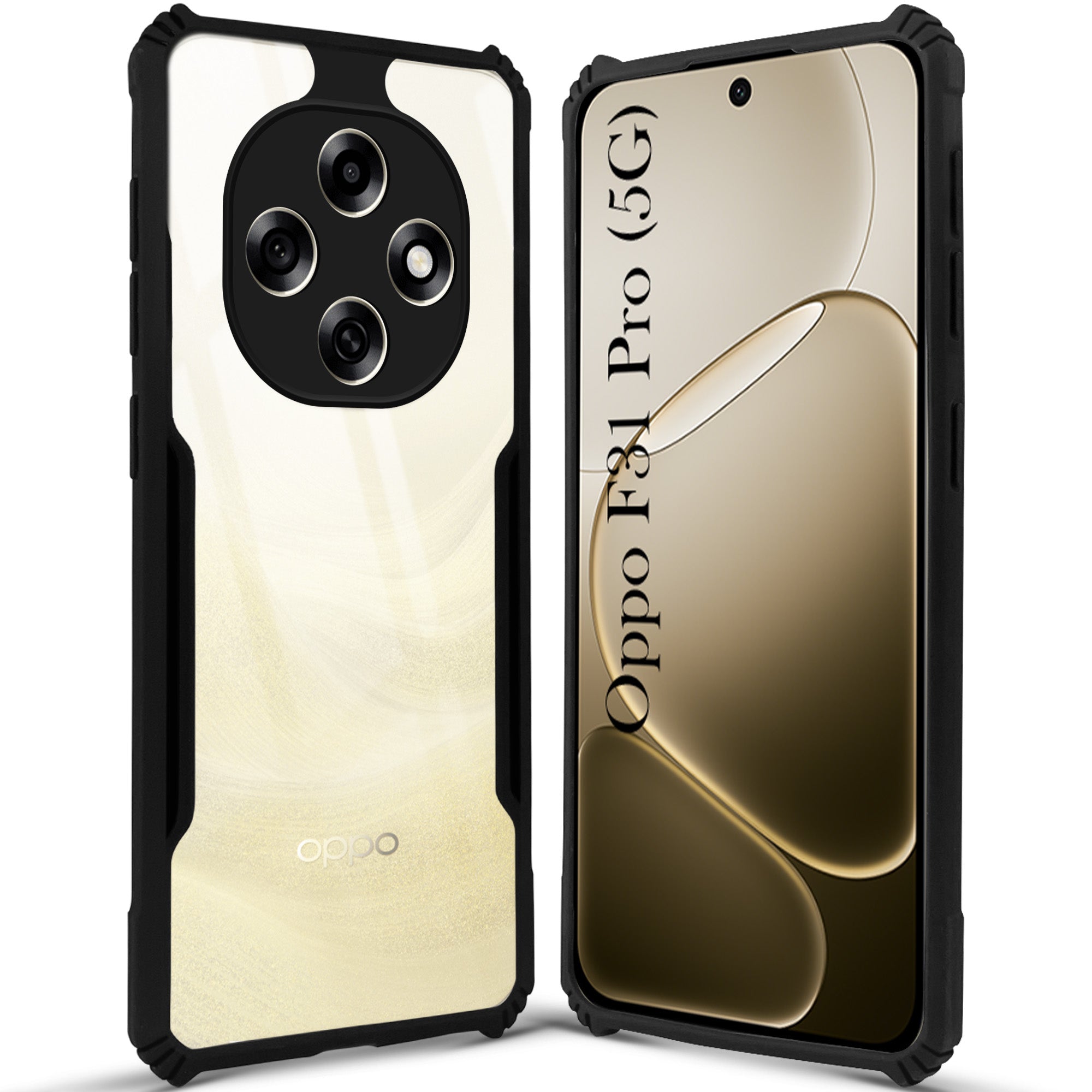 For Oppo F31 Pro Back Cover Case Hybrid Shockproof with Polycarbonate Clear Panel | Professional Black)