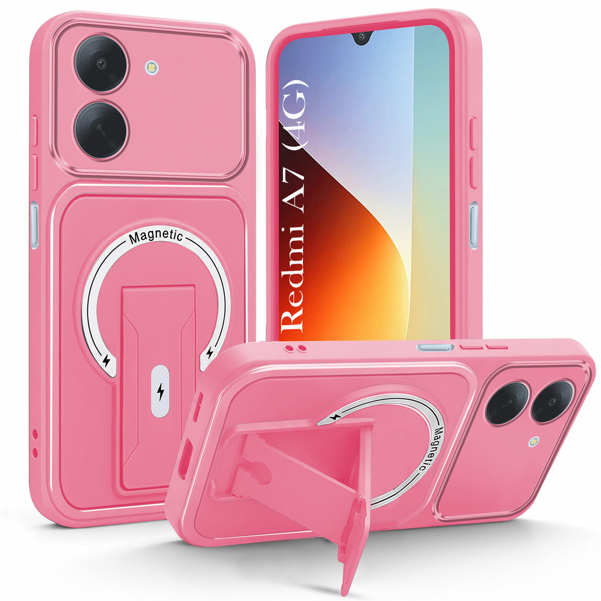 For Redmi A7 4G Back Case Cover Metallic (Hybrid Armor Kickstand | MagSafe Compatible | Camera Protection Shockproof)