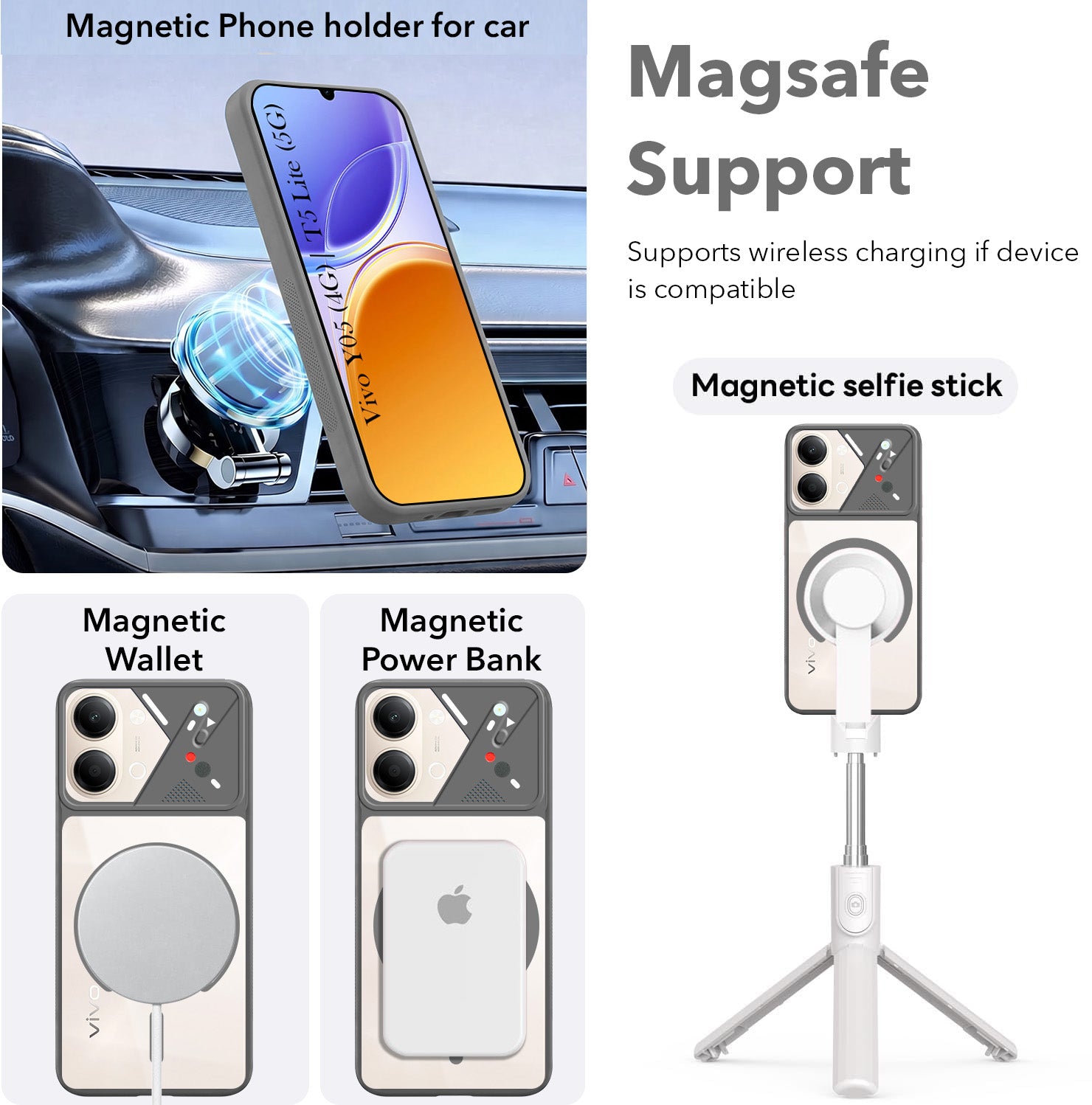 For Vivo Y05 4G | Vivo T5 Lite 5G Back Cover Case Lifetime Anti-Yellow Clear (Camera Protection | Side Grip | Wireless MagSafe Compatible)