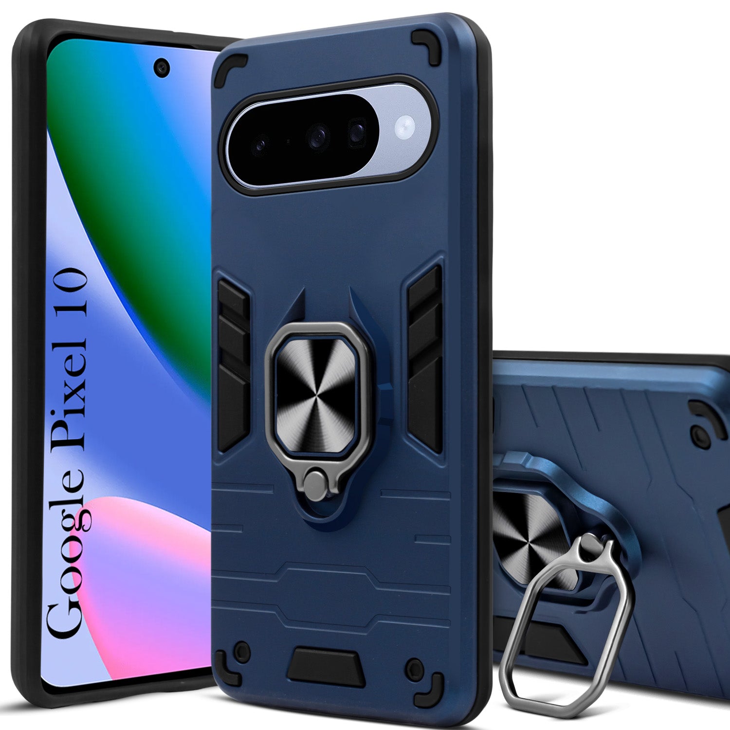 For Google Pixel 10 Back Cover Case (Shockproof Dual Layer Polycarbonate |Ring Holder Kickstand)