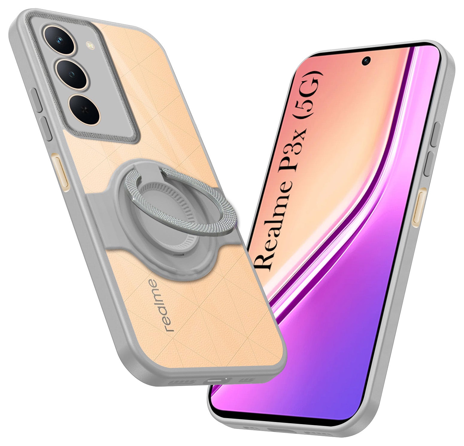 For Realme P3x Back Cover Case with stand (Built-in Ring Holder Kickstand | Lifetime Anti Yellow | Camera Protection)